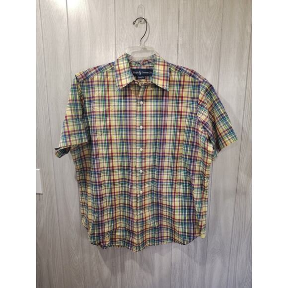 Ralph Lauren Vintage 90s Plaid Red Green Button Down Shirt Men's Large L - Picture 1 of 7